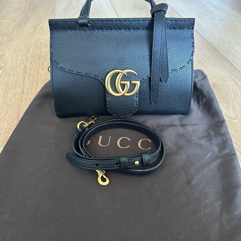 Gucci Black Leather Marmont Top Handle Flap Bag